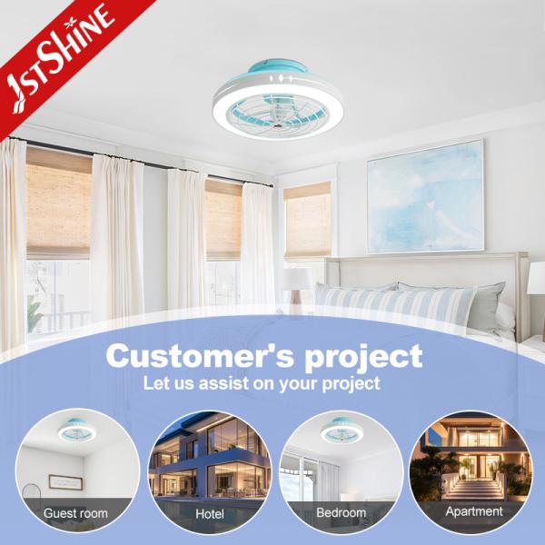 Ventilateur de plafond à profil bas 20 pouces ABS bleu avec télécommande et corps de lampe métallique