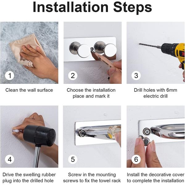 Mirror Polishing SUS304 Stainless Steel Towel Rack Holder 24 Inch For Kitchen Bathroom