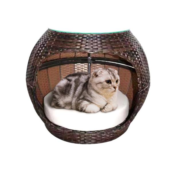 13mm  Eco-Friendly Rattan Cat Bed Woven Apple-Shape Dome Cat Cave Cushion Coffee Table Natural Pet Houses Furniture