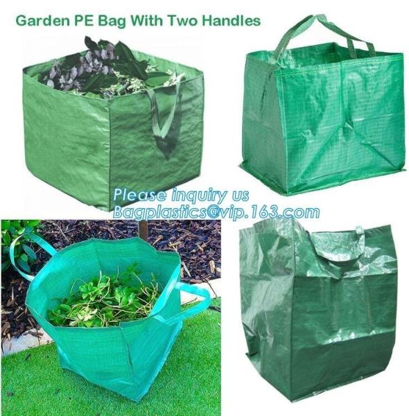 Outdoor Large Capacity Garden Gallon Waterproof Green Lawn PE Woven Waste Bags, Reusable Yard Waste Bags