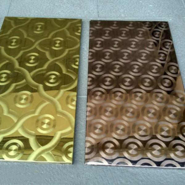 Gold Mirror Etched Finish Patterned Stainless Steel Sheet 0.9mm For KTV Decoration