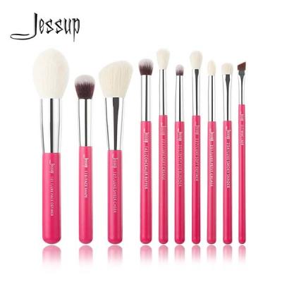 Jessup 10pcs Natural Makeup Brushes Set Rose Carmine Vegan Makeup Brushes