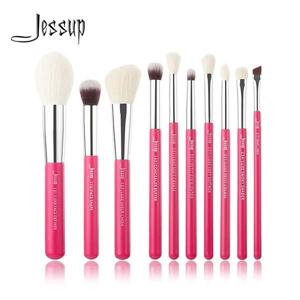 Jessup 10pcs Natural Makeup Brushes Set Rose Carmine Vegan Makeup Brushes