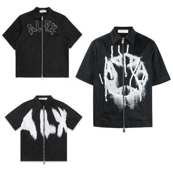 Casual masculino de algodão pesado preto de impressão zip up camisa S-5XL ou estilo Hip Hop personalizado