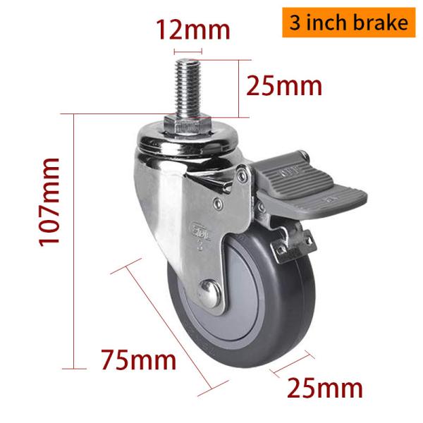 Ruedas de rizos ligeras de 75 mm 3 ruedas giratorias con freno 3723S-77