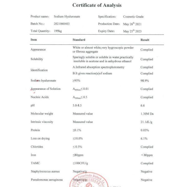 1kg Sodium Hyaluronate Powder Raw Material Einecs 616-532-7 for Cosmetic Manufacturing