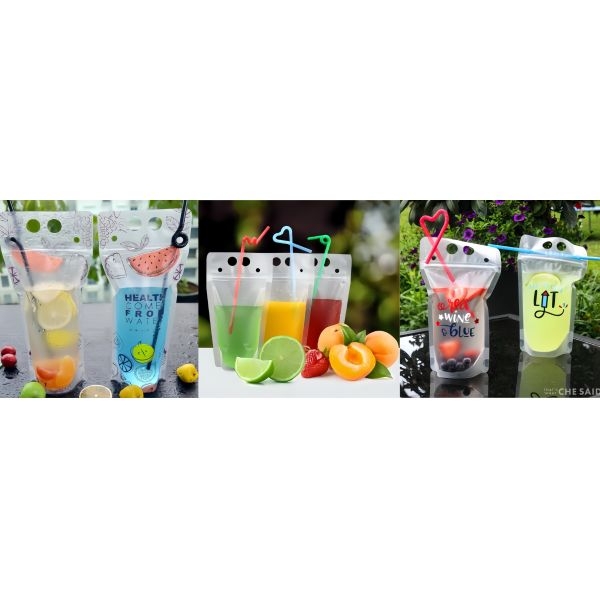 300ml 500ml Stand Up Juice Pouch Moisture Proof With Straw Ziplock