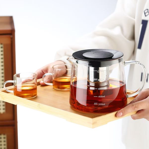 Custom Capacity Glass Teapot With Infuser 1500ml 50OZ Borosilicate Tea Kettle Stove Safe