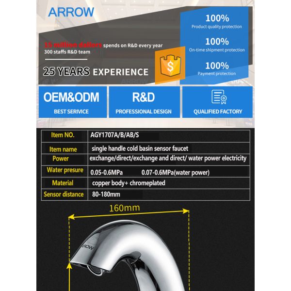 ARROW Brand Electric Automatic Infrared Sensor Faucet with Ceramic Valve Core and Single Hole Mount for Kitchen