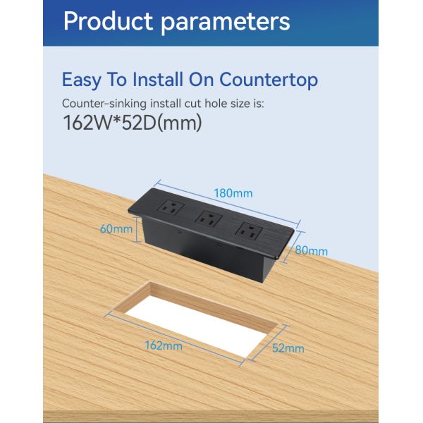 162mm Recessed Surge Protector Desk Outlet Sockets With Usb OEM