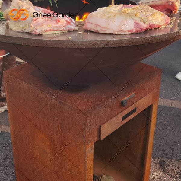 Wood Burning Corten Steel Outdoor BBQ Table Fire Pit Charcoal Barbecue Grill