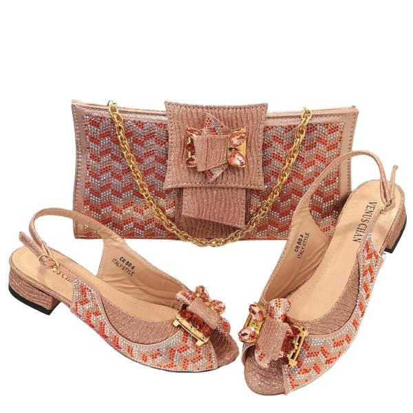 Exquisite African Low Heel Shoes and Bags Set for Women's Party Includes Italian Bag