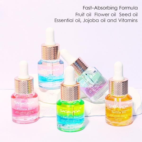 SAGALAGA New Double Layer Cuticle Oil 15ml for Nails Care Natural Essential Oil Extract Jojoba Oil Vitamin E Moisturizing Nails