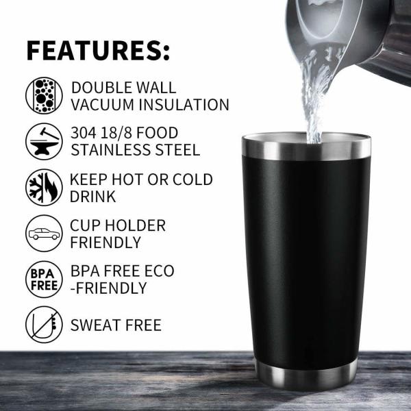 20 oz Travel Tumbler Cup Double Wall Vacuum Isolado de aço inoxidável Copo de café com tampa