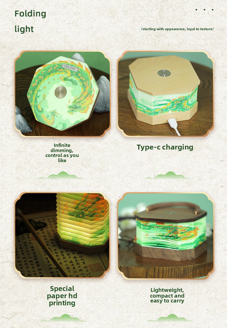 3500K Desk Origami Crinkle Paper Square Floor Lamp Rotating Dragon Boat Printing