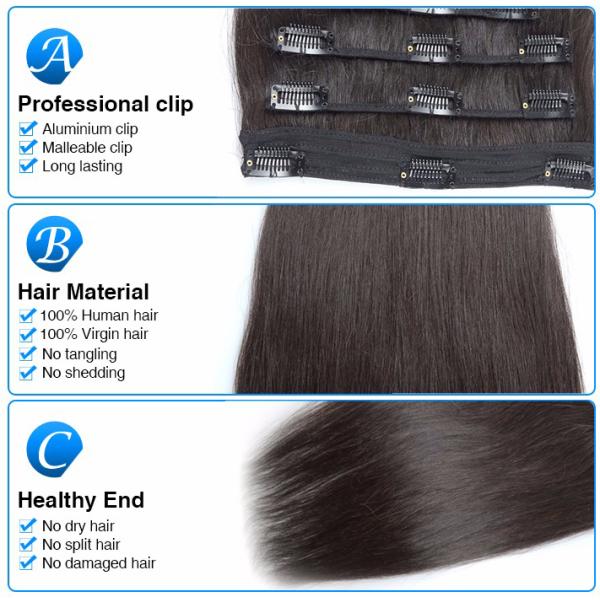 Lustrous Elegant Clip In Natural Hair Extensions Customized Color For Black Women