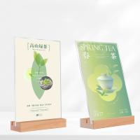 Bottom Insert Clear Metal Poster Stand Tabletop Wood Base Acrylic Sign Holder