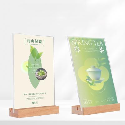 Bottom Insert Clear Metal Poster Stand Tabletop Wood Base Acrylic Sign Holder
