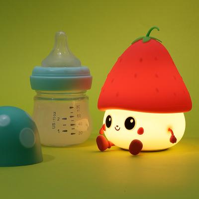 Night Light For Kids Cute Silicone Nursery Strawberries Lamp For Baby And Toddler Kawaii Bedside Timer Lamp For Kid Room