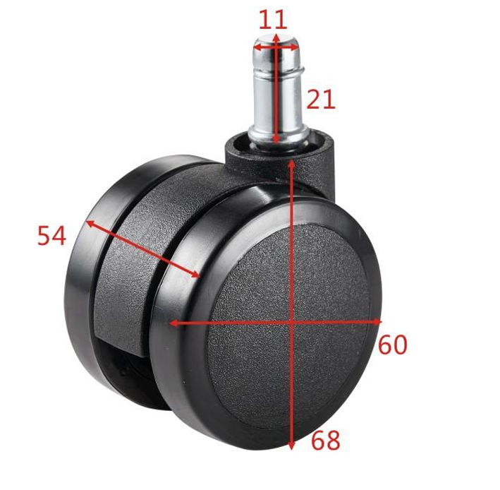 Black Swivel Caster Threaded Stem Caster Wheel 60mm 2.5 Inches Swivel PU Rubber Caster Office Chair