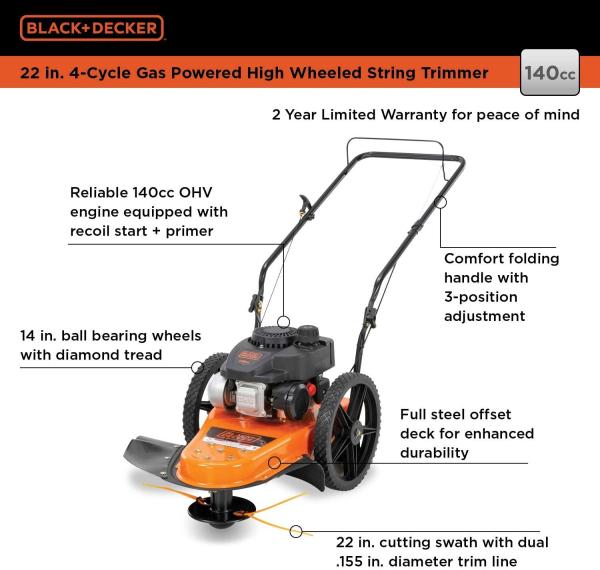 Gas Powered Walk Behind Gasoline Lawn Mower 22 Inch 140cc 4 Stroke