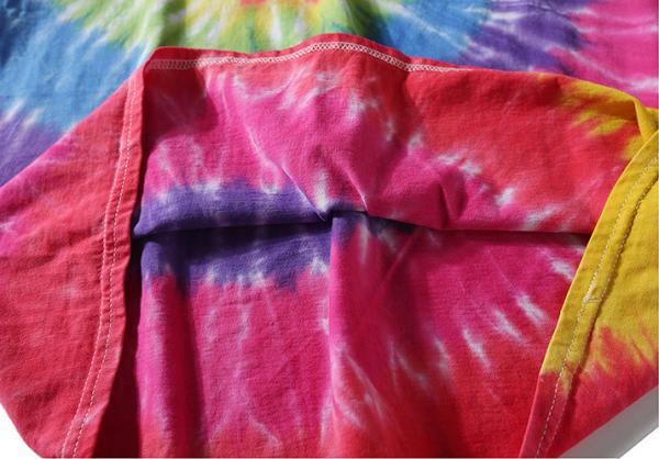 Customized high quality cotton short sleeve o neck street hand dyed Rainbow t shirt