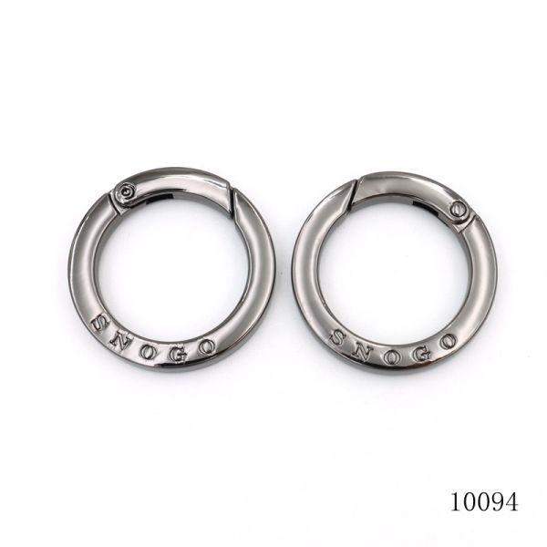 Custom Engraved Logo Gunmetal Finished Spring O Ring Spring Clasp for Bag Hardware