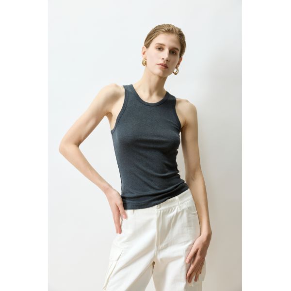Heathered Fashion Vest Charcoal Slim Fit Ribbed Black  Racerback Tank Top