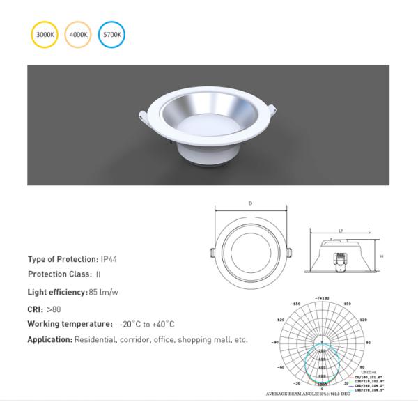 Recessed Indoor IP44 LED Downlight Aluminum Body For Hotel Home