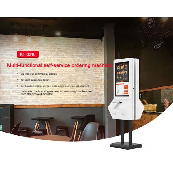 32-inch optional wall-mounted and floor-standing dual-screen self-service ordering and payment machine for unmanned restaurants