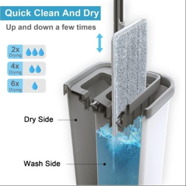 Dry And Wet Flat Microfiber Cleaning Mop With Bucket 125cm Length