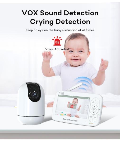 5 Inch 720P PRO Security Baby Monitor Cameras With Visual Sound Alarm 360 PTZ Camera