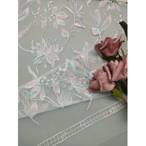 Leafy Embroidered Star Lace Fabric Mesh Piece Dye For Wedding Dress