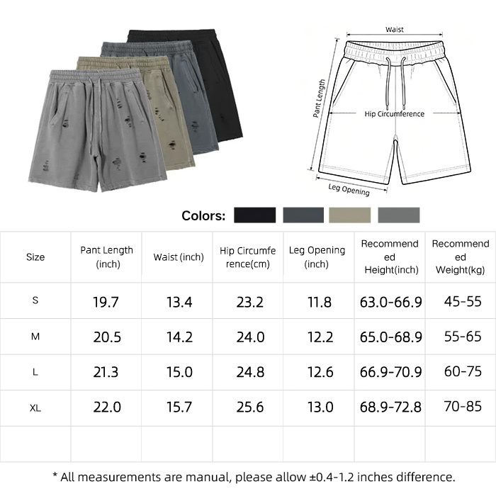 350GSM Sports Sweat Shorts Heavyweight Distressed Ripped Shorts Unisex