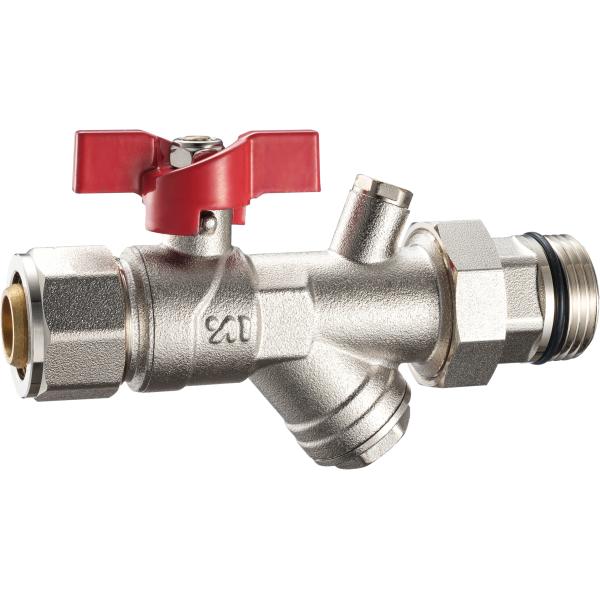 3603 3609 Straight Type Nickel Plated Brass Ball Valve w/ Meter Outlet & Built-in Strainer & Optional Brass Drain Valve