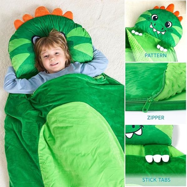 Green Dinosaur Toddler Nap Mat with Pillow & Blanket 60