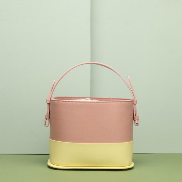 Green Bucket Handbags Cowhide Leather Multi Color Shoulder Bags For Women