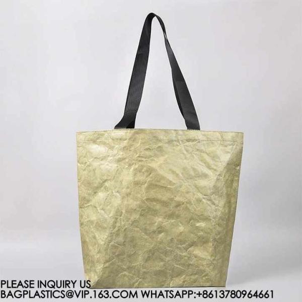 Untearable Washable Promotional Recycled Custom Logo Printed Waterproof Washable Coated Tyvek Kraft Paper Tote Bag
