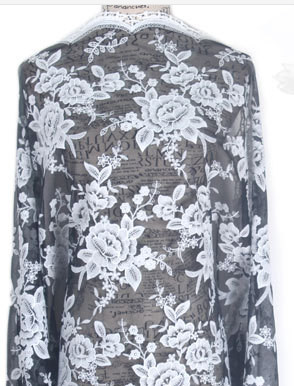 Mesh Embroidery Fabric Fashion Lace for Bridal Dress Black Ivory Double Color