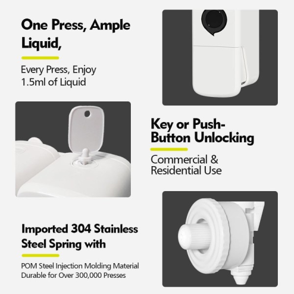 White ABS 300ml Capacity Toilet Sanitiser Dispenser Wall Mounted 65x80x215mm Size
