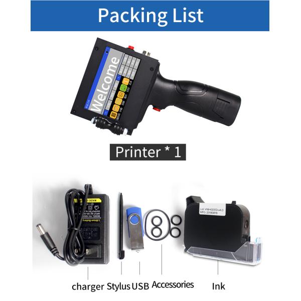 High Speed Handheld Inkjet Printer with Fast Dry Ink Print Speed 50M/MIN 240*120*97mm