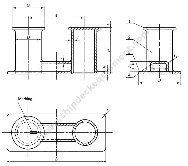 Steel Double Bitt Bollard with Narrow Base | GB/T 554 Type C Ship Towing Equipment
