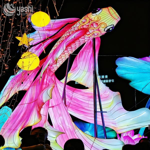 Custom Giant Koi Fish LED Lantern, Colorful Carp Light Sculpture With Lotus for Chinese New Year Lantern Festival