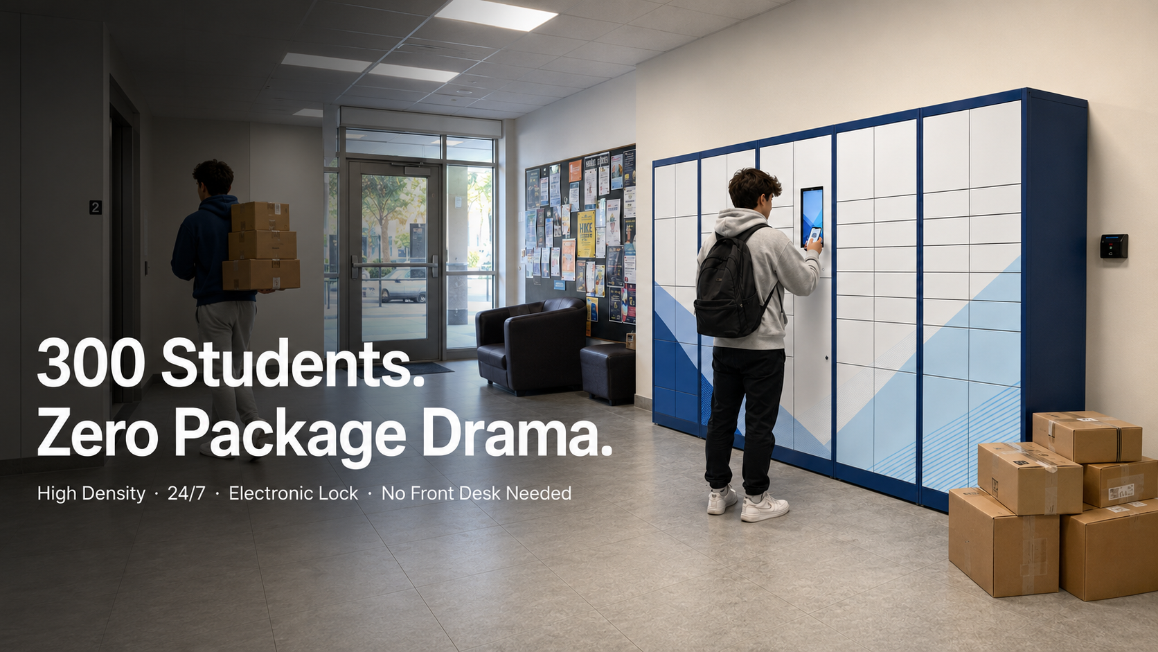 High Density Smart Parcel Delivery Locker with 24/7 Access and Cloud Remote Management for Off Campus Student Apartment