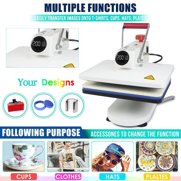 Multifunctional Sublimation Machine 5 In 1 Combo Heat Press Machine For T-Shirt Mug Cap Plate