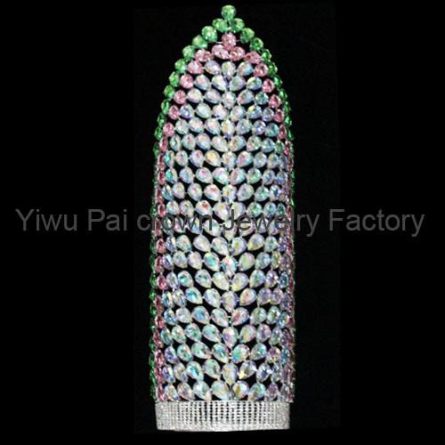 custom 30 inch ab big stones crystal paegeant crowns or rhinestone crowns yiwu supplier pai crown jewelry factory