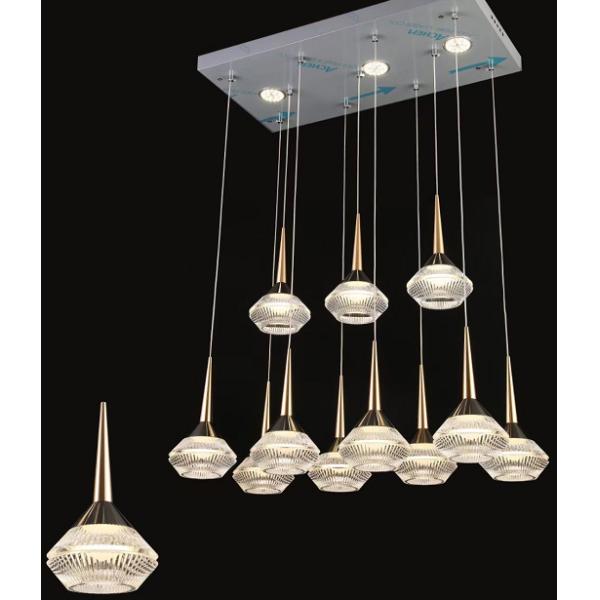 Modern Custom Gold Aluminum Long Ceiling Pendant Revolving Staircase Large Living Room Hanging Light LED Luxury Acrylic Chandelier