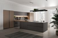 T Shaped Classic Wood Kitchen Cabinets Tailored Kitchen Set With Dining Bar