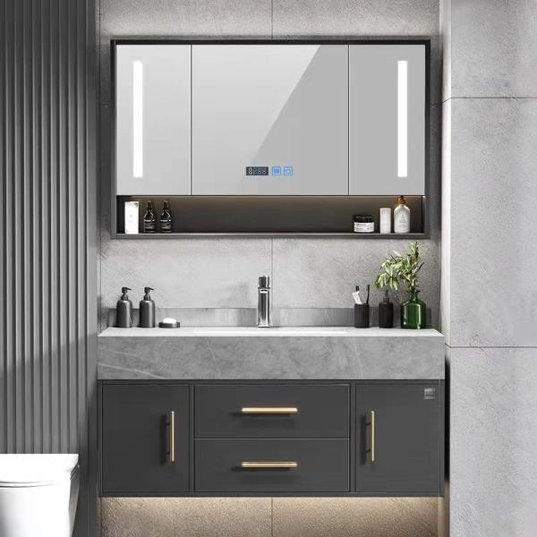 E0 Standard Top Mounting Hardwood Bathroom Vanity Units 600mm With Mirror