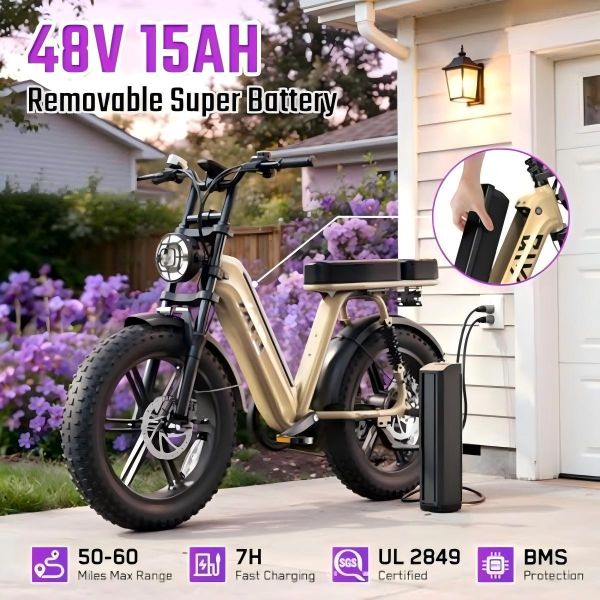 R7 Electric Multi-Purpose E-Bike Brushless Steel Frame Dual Suspension Disc Brake Rear Hub Motor 15AH Electric Utility Bike